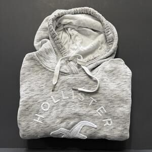 Hollister California Hoodie Women L Gray Pullover Sweatshirt Striped Sleeve